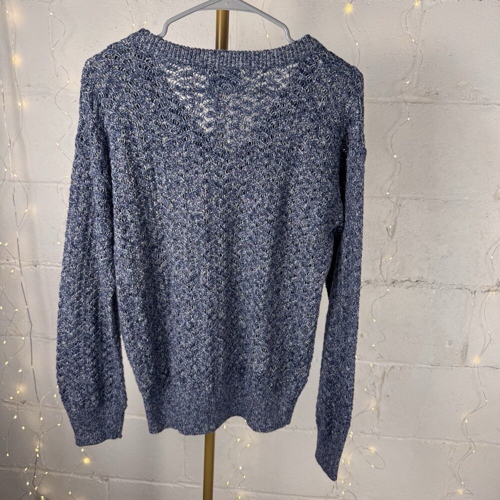 Old Navy Women’s S Blue Solid Open-Knit V-Neck Pullover Sweater Long Sleeve - Picture 2 of 9
